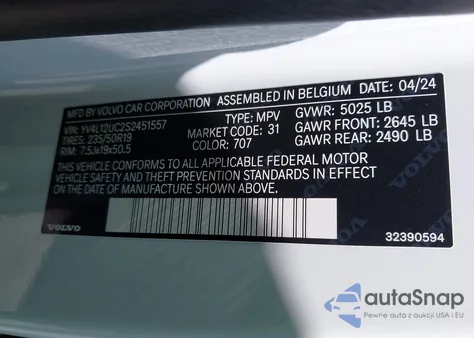 2025 Volvo Xc40 B5 Plus Dark Theme из США, поврежденный, VIN YV4L12UC2S2451557